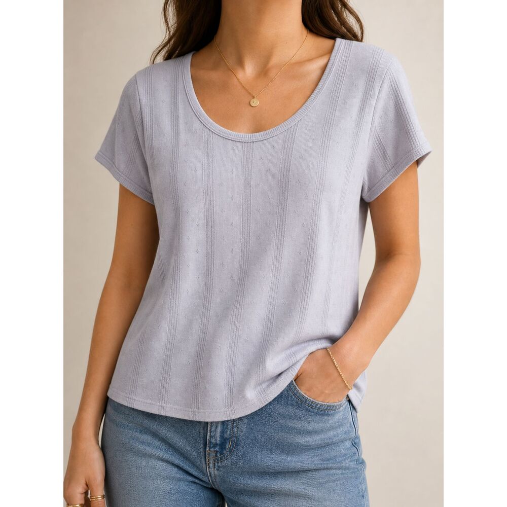 Madewell XXL Ribbed Knit Tee Light Lilac Gray Scoop Neck Soft Stretch Top Basic